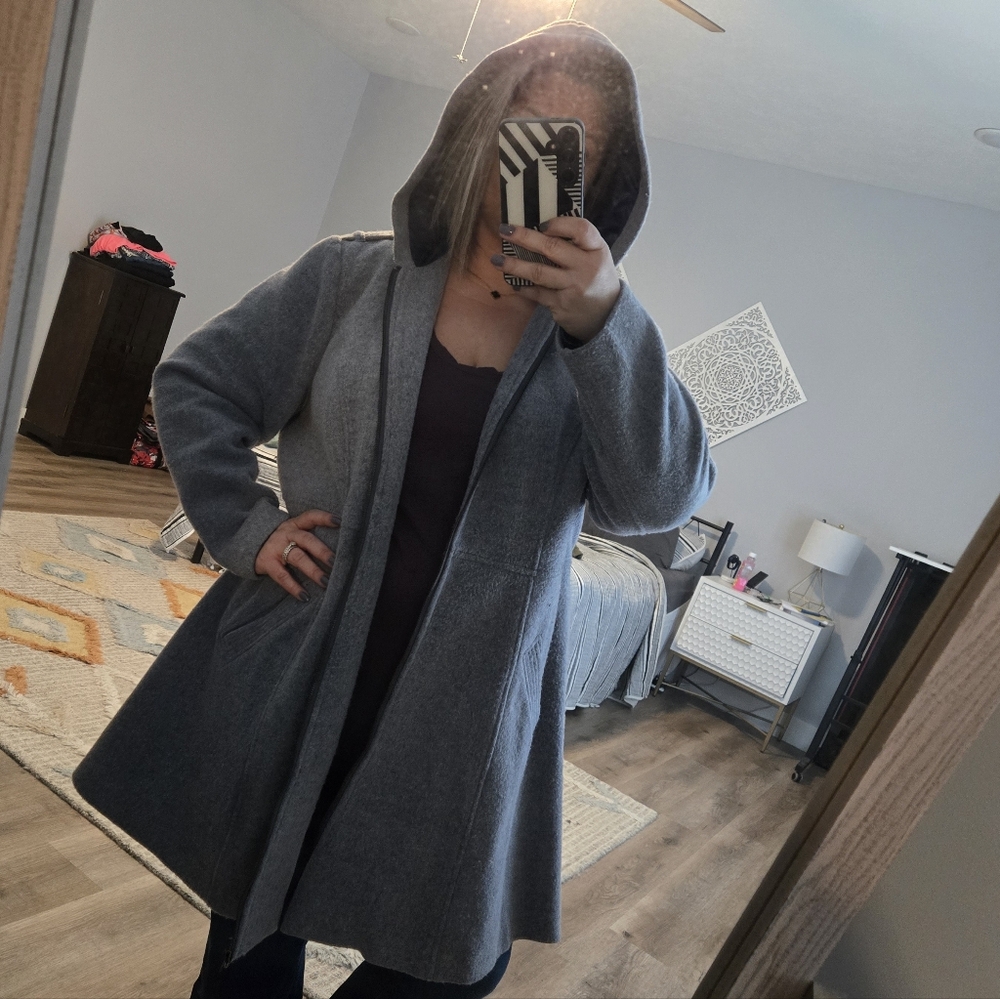 Torrid Blue-Gray Hooded A-Line Wool Coat - Picture 2 of 6